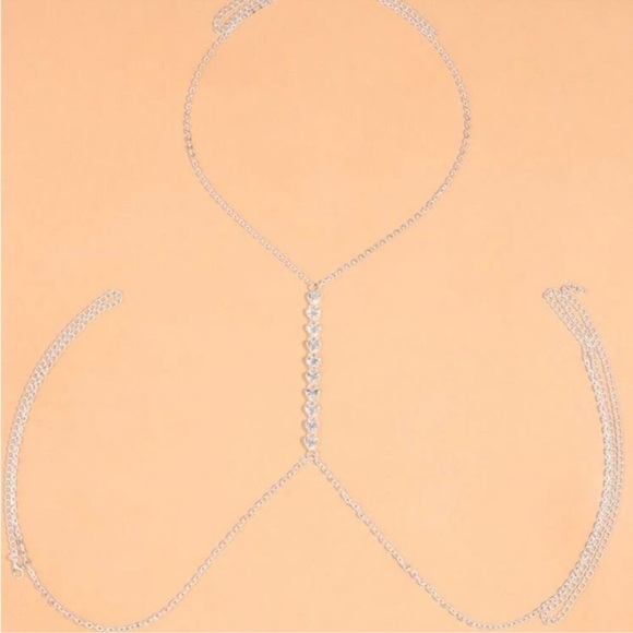 Silver Heart Zircon Body Chain, Elegant, Classy, Minimalist, Punk - Picture 2 of 4